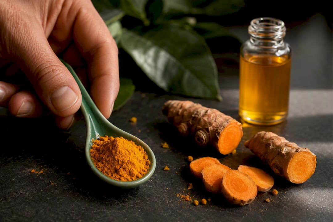 Turmeric powder beside concentrated curcumin extract